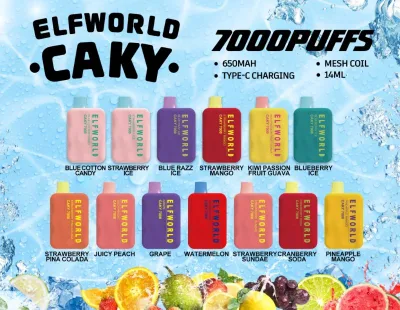 Original Elfworld Caky 7000 Puffs 14ml Batería recargable precargada E Cigarrillo Pluma Vape desechable al por mayor